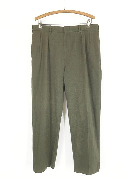 古着 90s Polo Ralph Lauren ブラウン チェック ウール コットン スラックス タック パンツ ストレート W35 L28