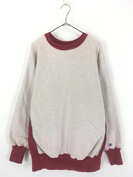 古着 90s USA製 Champion Reverse Weave 希少!! 目なし グレー×レッド 2カラー リバース スウェット XL