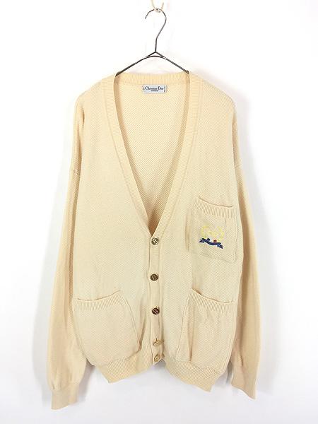古着 90s Italy製 Christian Dior ワンポイント パチポケ ウール ニット カーディガン 52