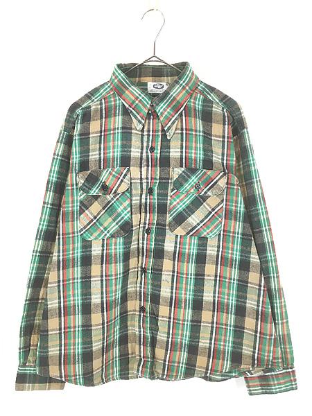 古着 70s USA製 Mr Leggs グリーン チェック ヘビー フランネル シャツ ヘビネル XL