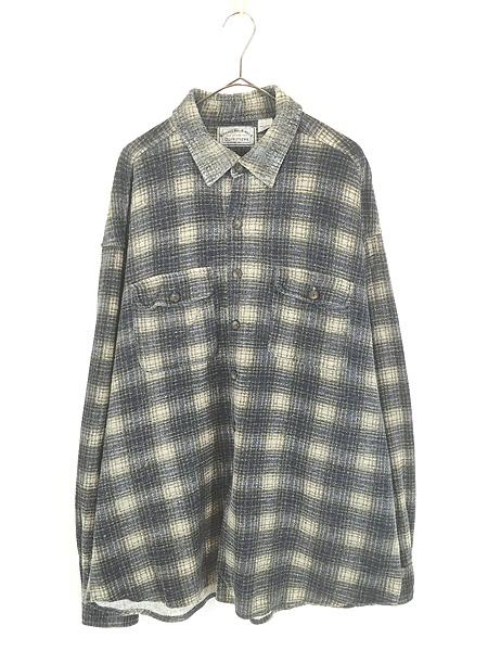 古着 90s American Eagle ブルー オンブレ シャドー チェック フランネル コットン シャツ ネルシャツ XL