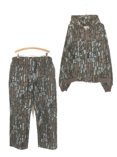 古着 80-90s USA製 Cabela's TREBARK リアルツリー カモ 迷彩 フリース フーデッド ジャケット パーカー & パンツ セットアップ XL位