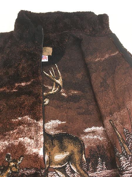 古着 90s USA製 Bear Ridge シカ アニマル 総柄 フリース ジャケット L 古着 90s USA製 Bear Ridge シカ アニマル 総柄 フリース ジャケット L