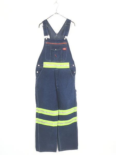 古着 Dickies 100%コットン デニム セーフティー テープ ワーク オーバーオール サロペット W35 L30