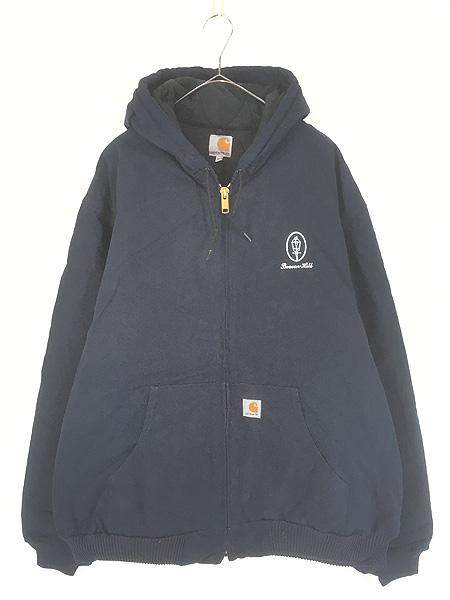 古着 10s USA製 Carhartt DNY ダークネイビー ダック 防寒 パデット アクティブ パーカー ジャケット XXL Tall
