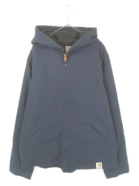 古着 10s Carhartt ネイビー ポリコットン ツイル パデット ジャケット パーカー XL