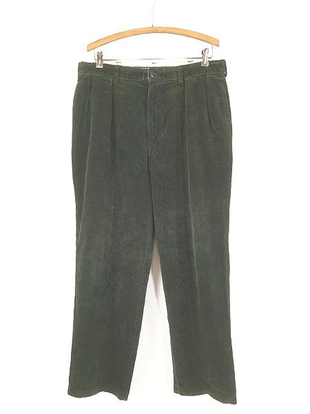 古着 90s POLO GOLF Ralph Lauren 太畝 コーデュロイ タック パンツ ストレート グリーン W35 L29