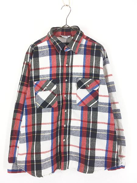 古着 80s USA製 FIVE BROTHER カラフル チェック ヘビー フランネル シャツ ヘビネル XL