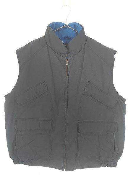 古着 90s St John's Bay 多ポケット ポリコットン シェル ダウン ベスト ブラック XL