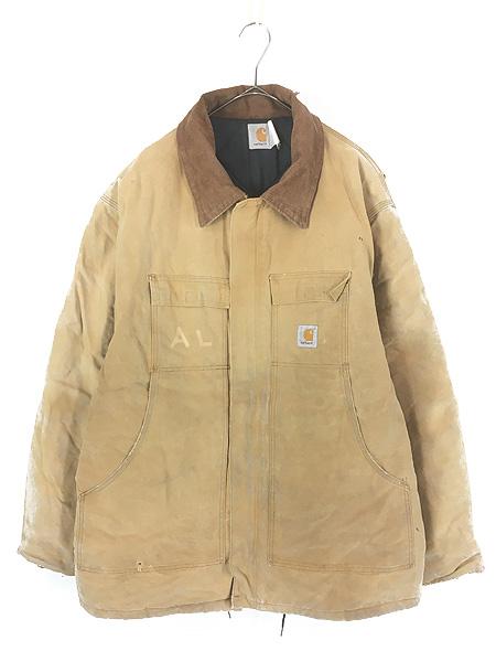 古着 90s Carhartt ブラウン ダック ペイント パデット トラディショナル コート 2XL位
