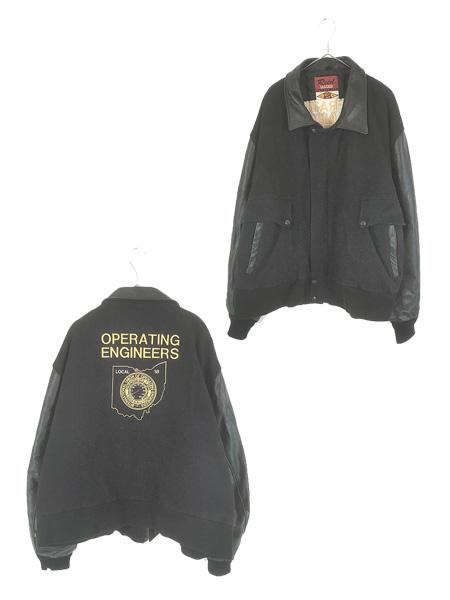 古着 90s USA製 Reed メーター 本革 レザー袖 メルトン ウール スタジアム ジャケット スタジャン L位