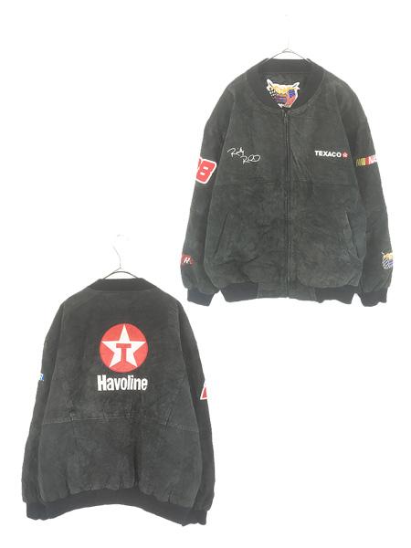 古着 90s Jeff Hamilton 「TEXACO」 本革 スエード レザー レーシング ジャケット スタジャン L
