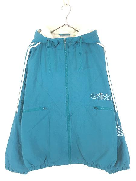 古着 90s adidas BIG ロゴ & トレフォイル パデット フーデッド ジャケット パーカー L