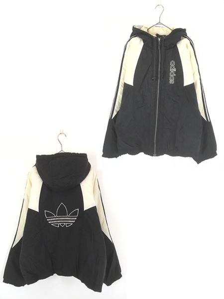 古着 90s adidas BIG ロゴ & トレフォイル パデット フーデッド ジャケット パーカー L