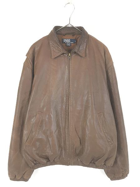 古着 90s Polo Ralph Lauren 本革 レザー スウィング トップ ジャケット 茶 L