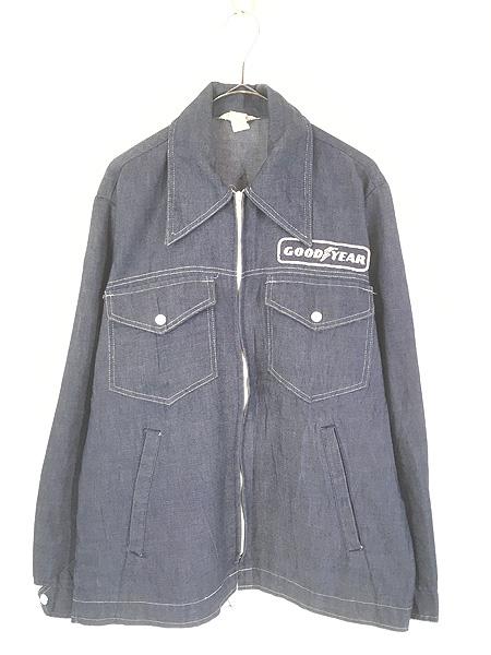 古着 70s USA製 GOOD YEAR オフィシャル バットダイ デニム レーシング ジャケット L