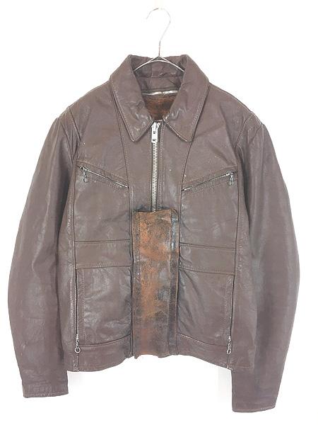 古着 70s USA製 Schott 「逆ハ」 襟付き 本革 レザー ジャケット ライナー完備!! 40