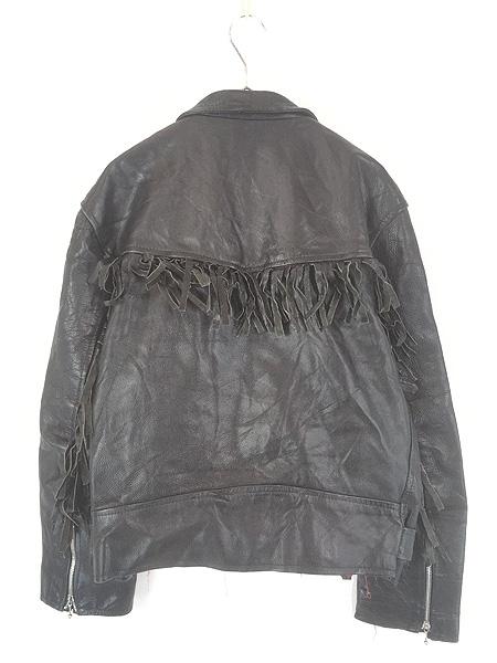 古着 80s SKIN ABA フリンジ 本革 カウハイド レザー ダブル