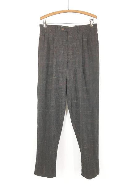 古着 90s Night Moves by Ciatti ダーク & ネオン チェック 3タック ウール スラックス パンツ テーパード W31 L31