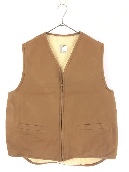 古着 70s Carhartt 裏ボア オールド ブラウン ダック Vネック ワーク ベスト XL Tall ミント!!