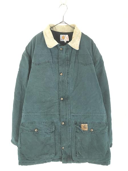 古着 80s USA製 Carhartt ウエスタンヨーク ブルー ダック 防寒 パデット ミドル ジャケット XL