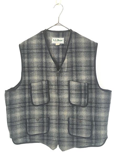 古着 90s USA製 LL Bean シンチバック 4ポケット オンブレ シャドー チェック ウール ビーチ ベスト L