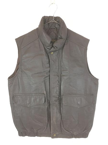 古着 80s Eddie Bauer 本革 レザー ハイネック ダウン ベスト M