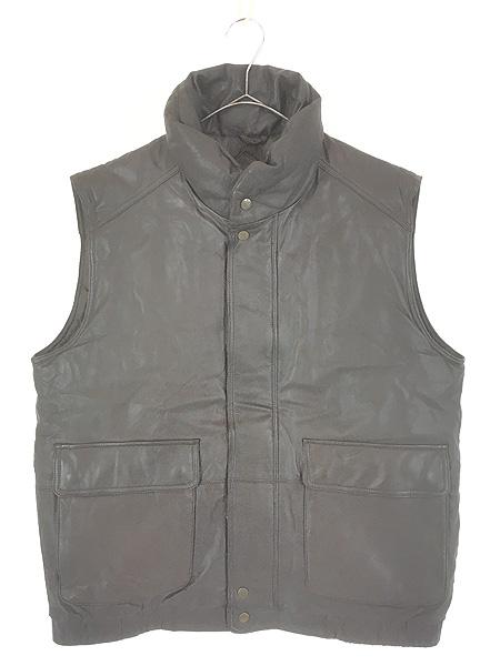 古着 80s Eddie Bauer 本革 レザー ハイネック ダウン ベスト L