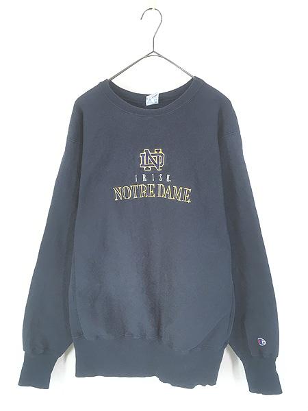古着 90s USA製 Champion Reverse Weave 「IRISH NOTRE DAME」 分科大学 刺繍 逆さま 流汗 L