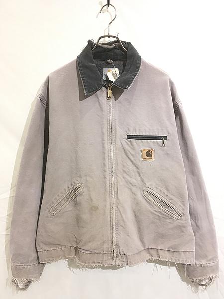 古着 90s USA製 Carhartt 裏地 チェック ブランケット レアカラー!! CMT セメント グレー ダック デトロイト ジャケット XL