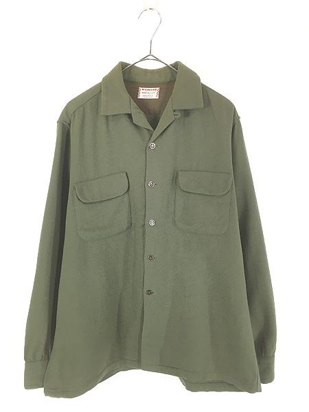 古着 60s USA製 McGREGOR 無地 ソリッド 開襟 ボックス ウール シャツ M