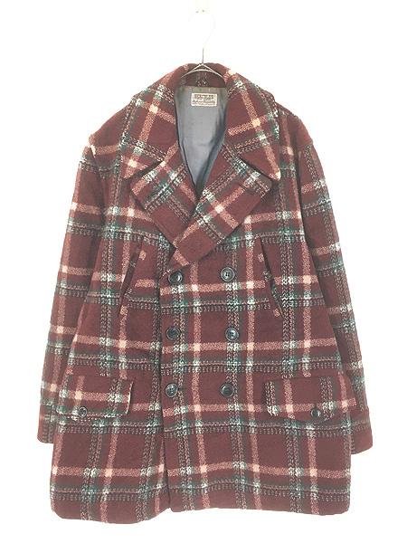 古着 50s Hercules チェック メルトン ウール Pコート L位