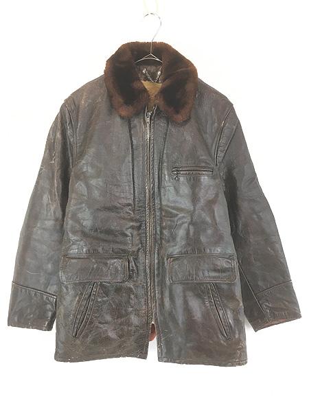 古着 60s Fidelity 襟ボア 本革 ホースハイド レザー コート ミドル ジャケット L位