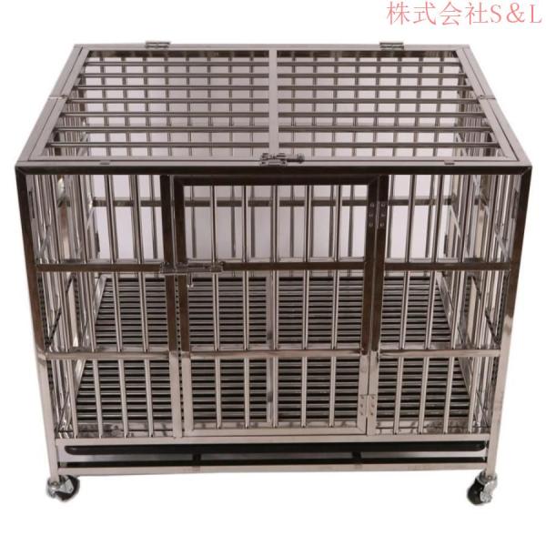 ペットケージドッグハウス202ステンレス錆びにくい犬檻犬小屋キャスター付きS＆L角パイプ折りたたみ式組み立て折りた小型犬大型犬中型犬ウサギペット