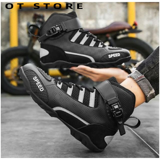 バイクブーツ ライディングシューズ コンバットブーツ ライダーブーツ 強化防衛性 レーシングブーツ バイク用靴 耐衝撃  通気