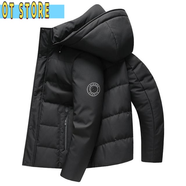 ダウンジャケット メンズ 袖口リブ仕様 ワンポイントデザイン 防風 保温 防寒 あったか 冬物 アウトドア 作業着