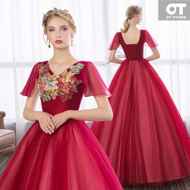 演奏会用ドレス 演奏会 袖あり ロングドレス スカート ピアノ 発表会 大きいサイズ ドレス 大人 結婚式 パーティードレス カラードレス ステージ衣装 ワンピース 舞台衣装 コンサート花嫁 披露宴