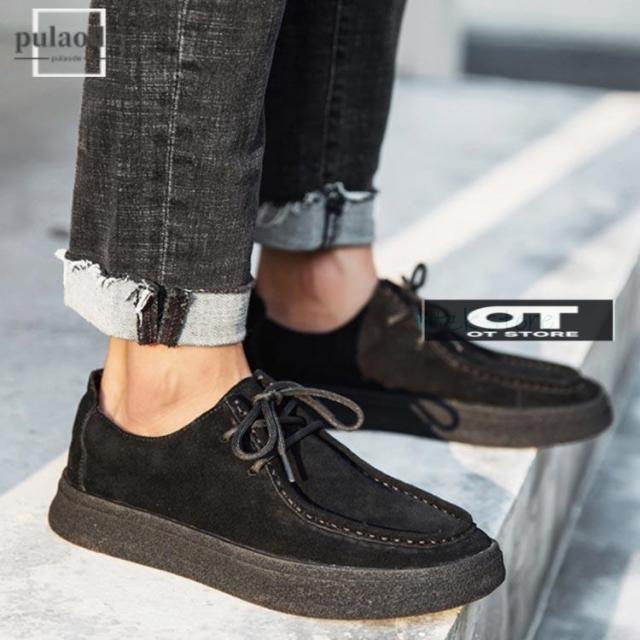 モカシン メンズ 3E 幅広 甲高 レースアップ ヒール2.5cm シークレットヒール（取り外し可能）2.5cm 軽量 カジュアル 痛くない ローヒー