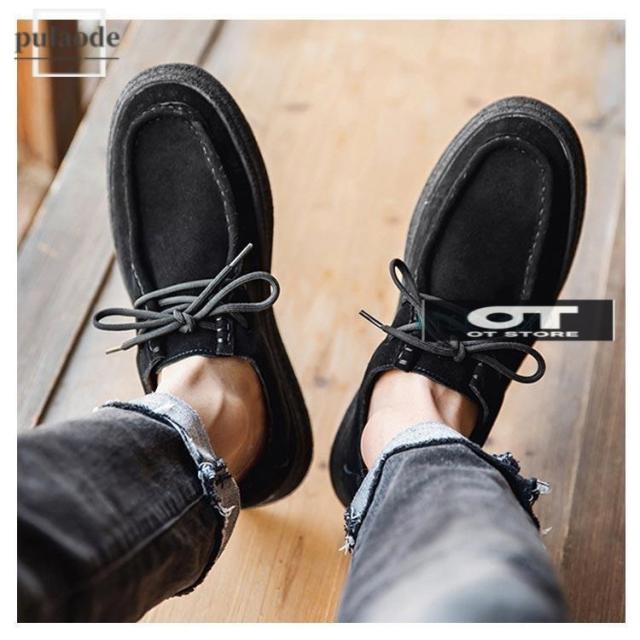 モカシン メンズ 3E 幅広 甲高 レースアップ ヒール2.5cm シークレットヒール（取り外し可能）2.5cm 軽量 カジュアル 痛くない ローヒー