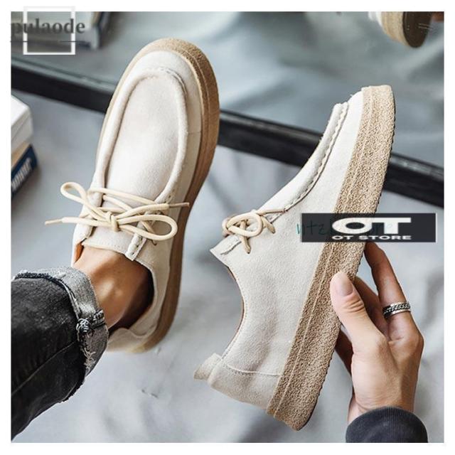 モカシン メンズ 3E 幅広 甲高 レースアップ ヒール2.5cm シークレットヒール（取り外し可能）2.5cm 軽量 カジュアル 痛くない ローヒー