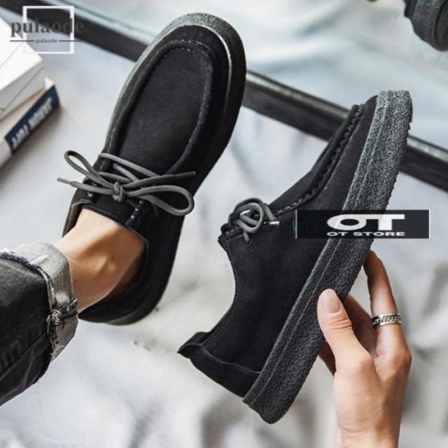 モカシン メンズ 3E 幅広 甲高 レースアップ ヒール2.5cm シークレットヒール（取り外し可能）2.5cm 軽量 カジュアル 痛くない ローヒー