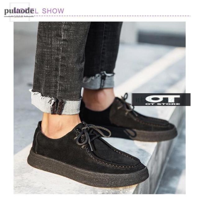 モカシン メンズ 3E 幅広 甲高 レースアップ ヒール2.5cm シークレットヒール（取り外し可能）2.5cm 軽量 カジュアル 痛くない ローヒー