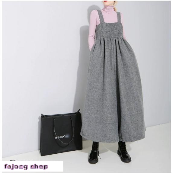 ワンピース レディース 秋 秋冬 冬 ロング ジャンパースカート 大人 ギャザー キャミワンピース ノースリーブ ワンピース サロペット オールインワン フレアロン