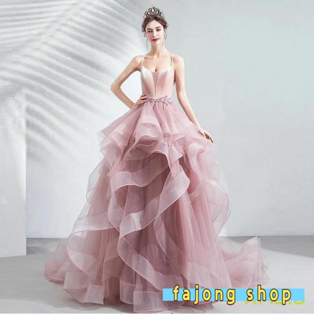 カラードレス ピンク ノースリーブ ピアノ発表会ドレス 結婚式 ウエディングドレス 花嫁 ロングドレス 二次会 パーティードレス コンサート 演奏会 ステージ衣装