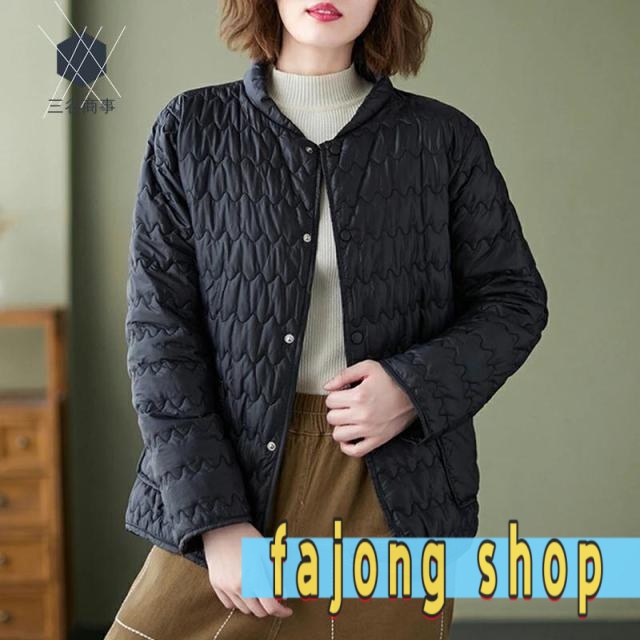 中綿ジャケット レディース おしゃれ ボタン 長袖 詰襟 ダウンケット ショート丈 タイト 暖かい 女子 女性着 20代 30代 40代 50代 ダウンコート 無地 ブルー ブラック 杏色 アウター M L XL 2XL 春服 秋服 レディースコート 通学 通勤着 軽量 薄手 冬服 保温 防寒 ジャケット