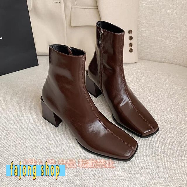 ショートブーツ レディース 本革 ブーツ ショート 歩きやすい 足が痛くならない 黒 ブラック 大きいサイズ 春秋冬 ショート錦 チャンキーヒール ブーティー