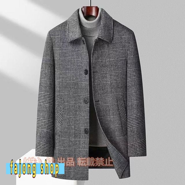 ステンカラーコートメンズコートダウンライナー脱着可ビジネスチェック柄ビジネスコートハーフコートアウターステンカラーロングコートキレイめ大