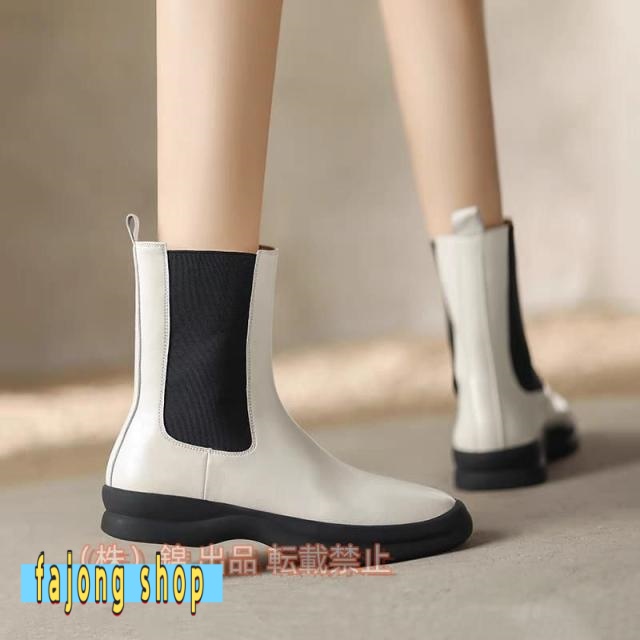 レディース ショートブーツ 本革 サイドゴアブーツ 牛革 ローヒール チェルシーブーツ 錦 厚底 身長アップ アンクルブーツ プラットフォーム レザー 4.5cm