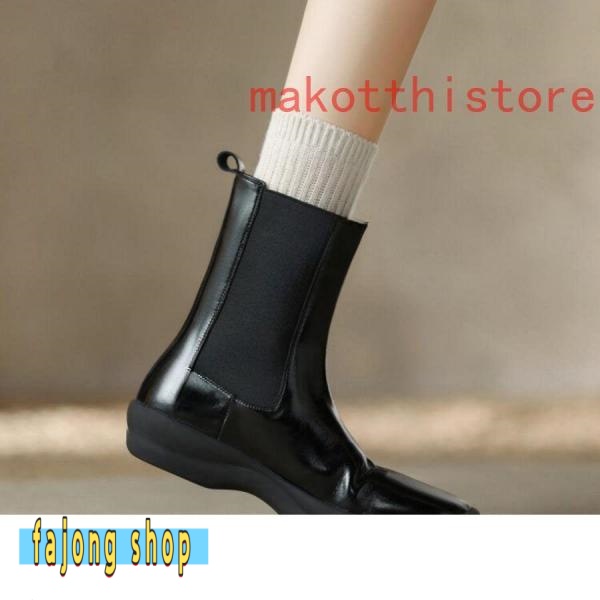 レディース ショートブーツ 本革 サイドゴアブーツ 牛革 ローヒール チェルシーブーツ 錦 厚底 身長アップ アンクルブーツ プラットフォーム レザー 4.5cm