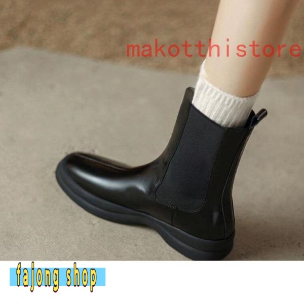 レディース ショートブーツ 本革 サイドゴアブーツ 牛革 ローヒール チェルシーブーツ 錦 厚底 身長アップ アンクルブーツ プラットフォーム レザー 4.5cm